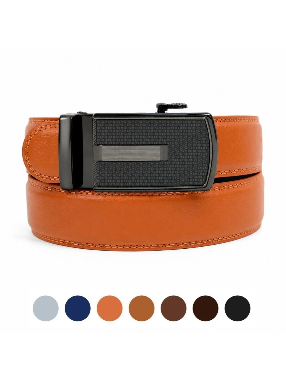 MGLBB20A-BK Sliding Buckle 46" Men's Genuine Leather Strap Ratchet Belt Black